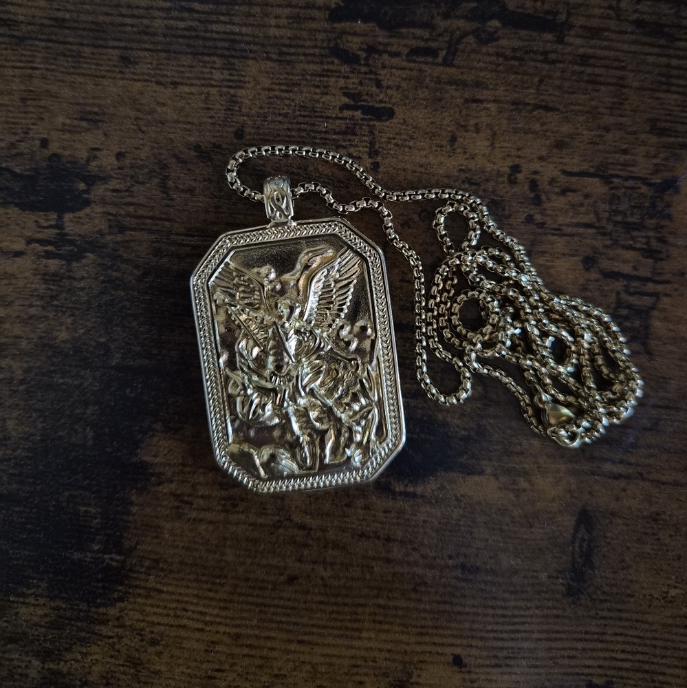 Gold Archangel Michael Pendant Necklace